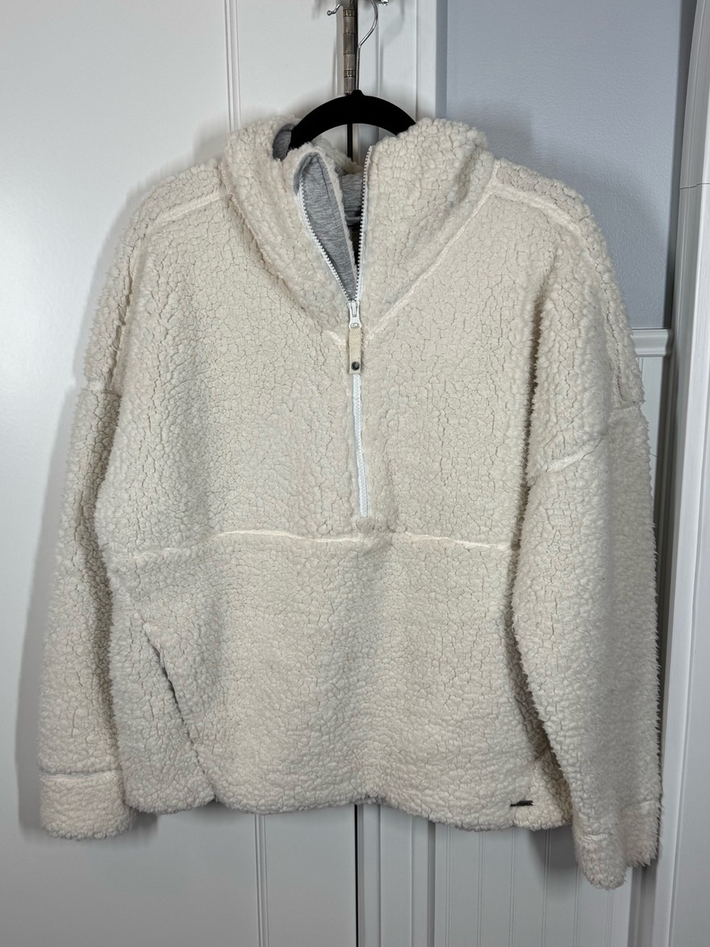 Prana Polar Escape‎ Half Zip Fleece Hooded Pullover XL Teddy cream white